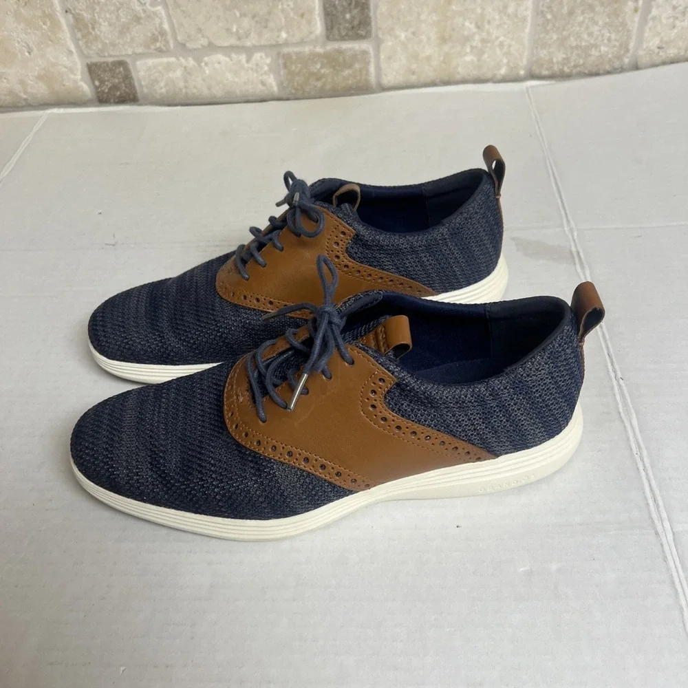 Cole Haan Grand OS Mens 8.5 C31348‎ Navy Blue And Brown Casual Tennis Shoe